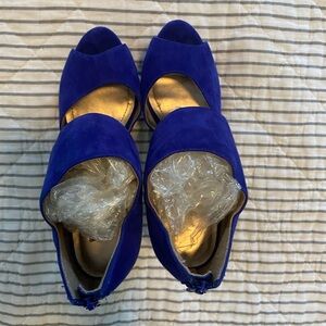 Open-Toe Suede Women's Heels in Cobalt Blue